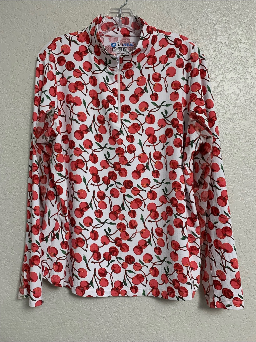 Ibkul 1/4 Zip Shirt Top Womens XXL Cherry Print Performance Mesh Vent Outdoor